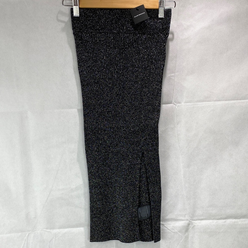 New Club Monaco Metallic Ribbed Pencil Skirt Size XXS Black with Silver Sparkly